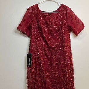 Ever Pretty Red Leaf Pattern Full Length Formal Dress Size 16